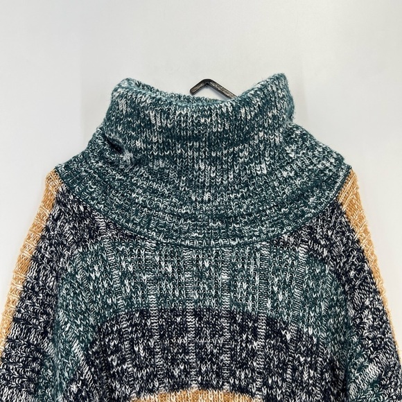 H&M Oversized Color-block Multicolor Striped Knit Turtleneck Poncho Sweater - Picture 1 of 7